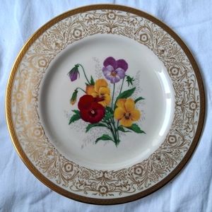 Pickard Monaco Floral Pansies Gold Details Salad Serving Plate